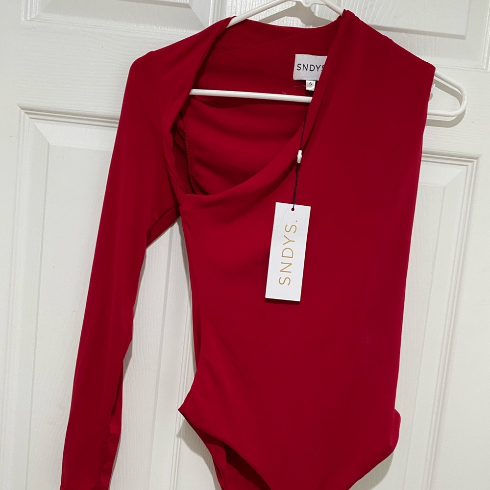 Red one shoulder bodysuit
